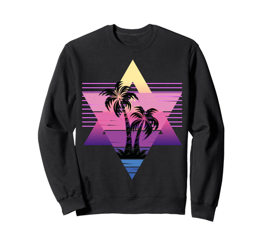 80S Vaporwave Palm Trees Sunset Sweatshirt - Unique Graphic Men Women - T-Shirt, Sweatshirt, Hoodie