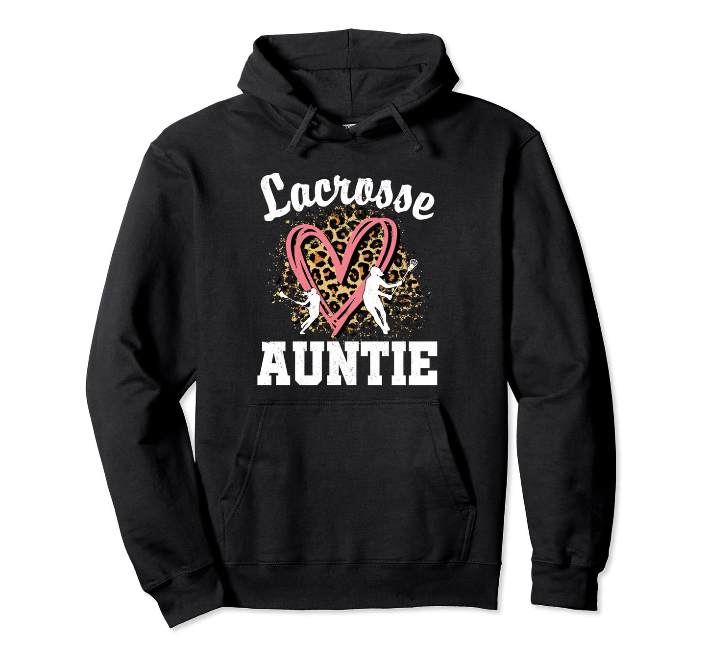Lacrosse Auntie Leopard Heart Hoodie - Unique Graphic Unisex - T-Shirt, Sweatshirt, Hoodie