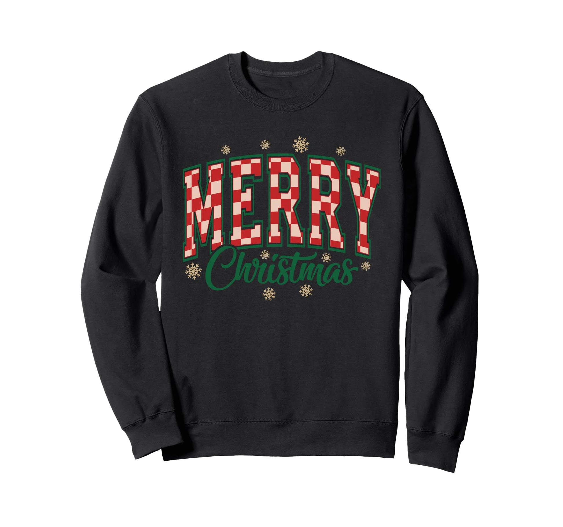 Checkered Merry Typography Sweatshirt - Streetwear Style for Adults - T-Shirt, Sweatshirt, Hoodie