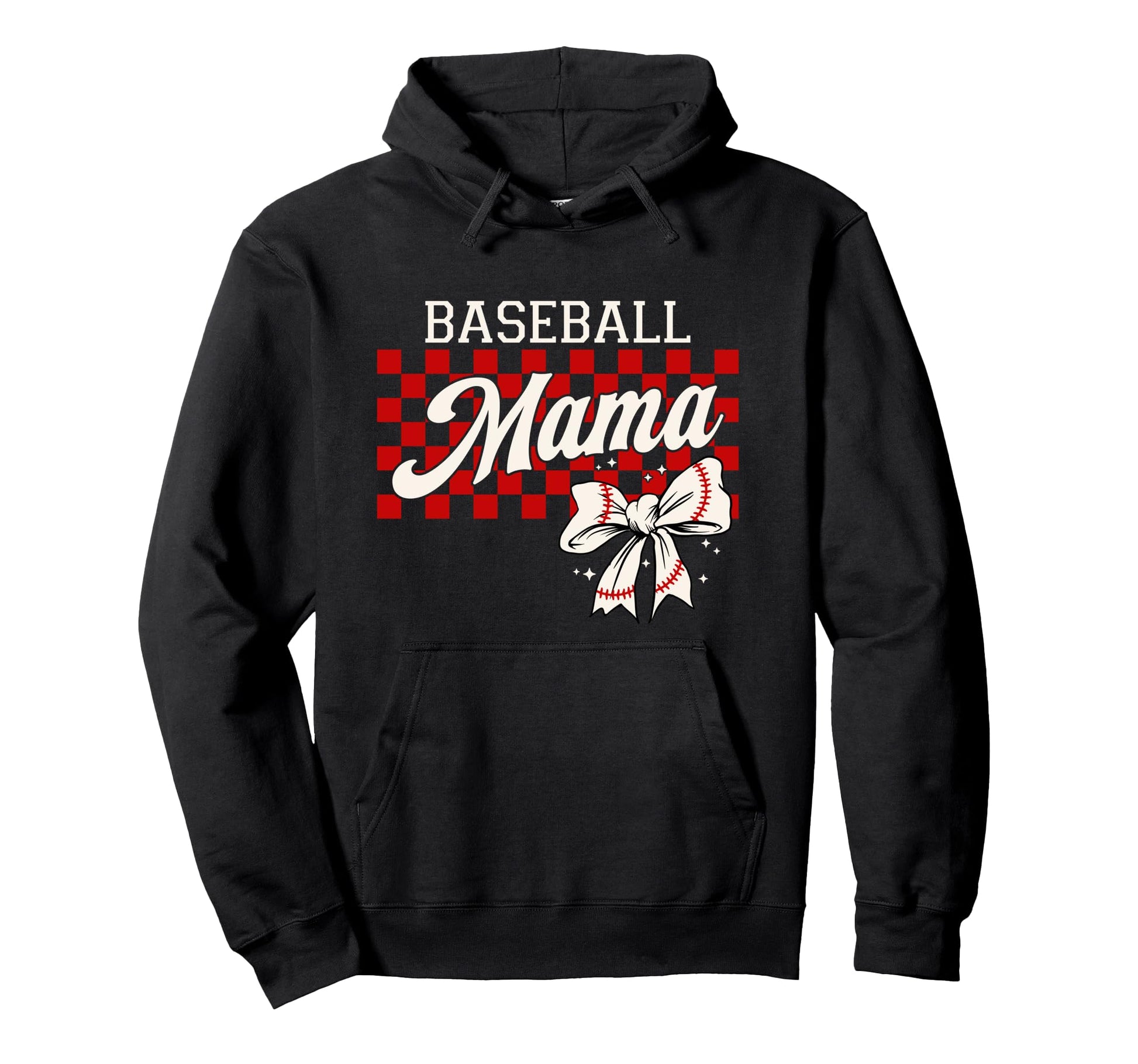 Checkered Baseball Mom Art Coquette Bow Hoodie - Streetwear Style Unisex - T-Shirt, Sweatshirt, Hoodie
