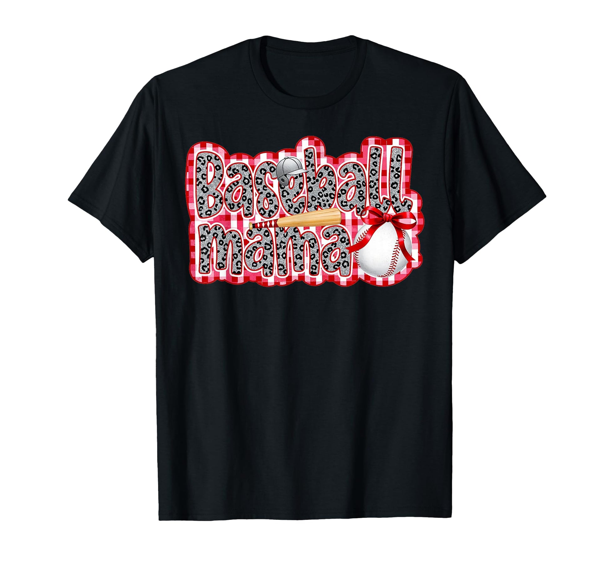 Baseball Mama Coquette Bow Checkered T-Shirt - Graphic Print Men Women - T-Shirt, Sweatshirt, Hoodie