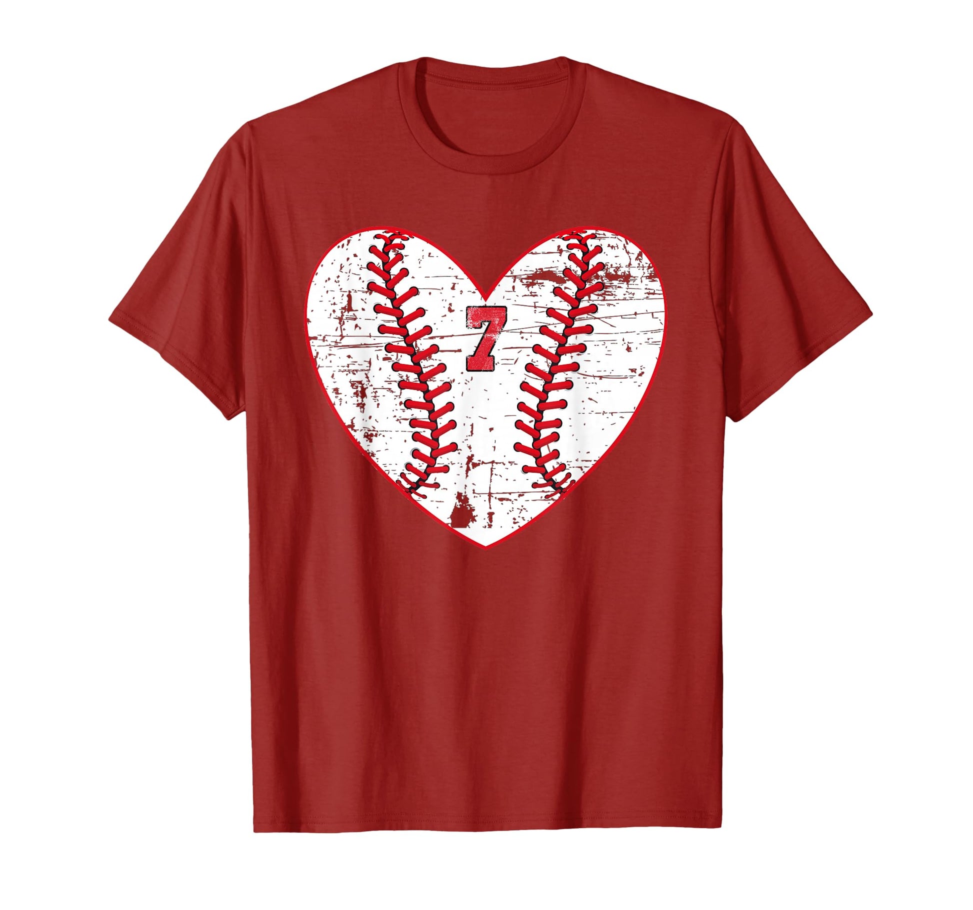 Baseball Distressed Heart Number 7 T-Shirt - Novelty Apparel Men Women - T-Shirt, Sweatshirt, Hoodie