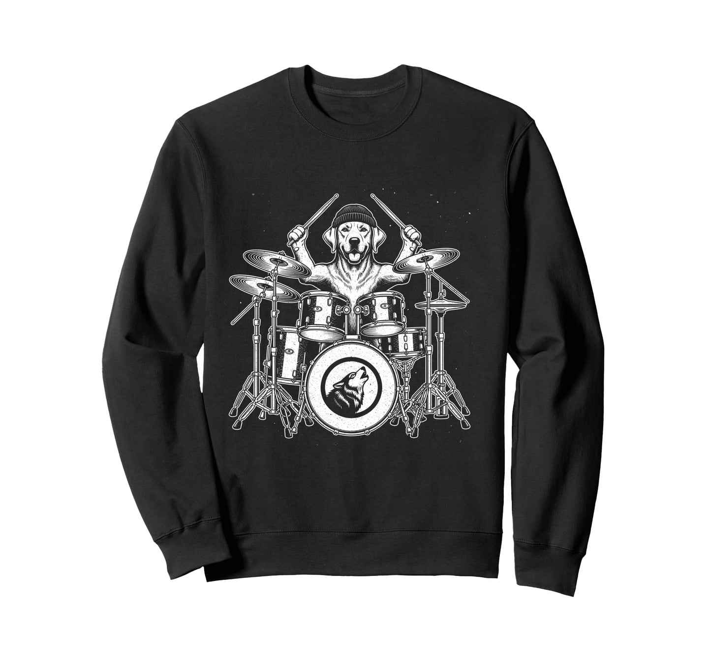 Dog Playing Drums Funny Rock Music Sweatshirt - Minimalist Print Men Women - T-Shirt, Sweatshirt, Hoodie