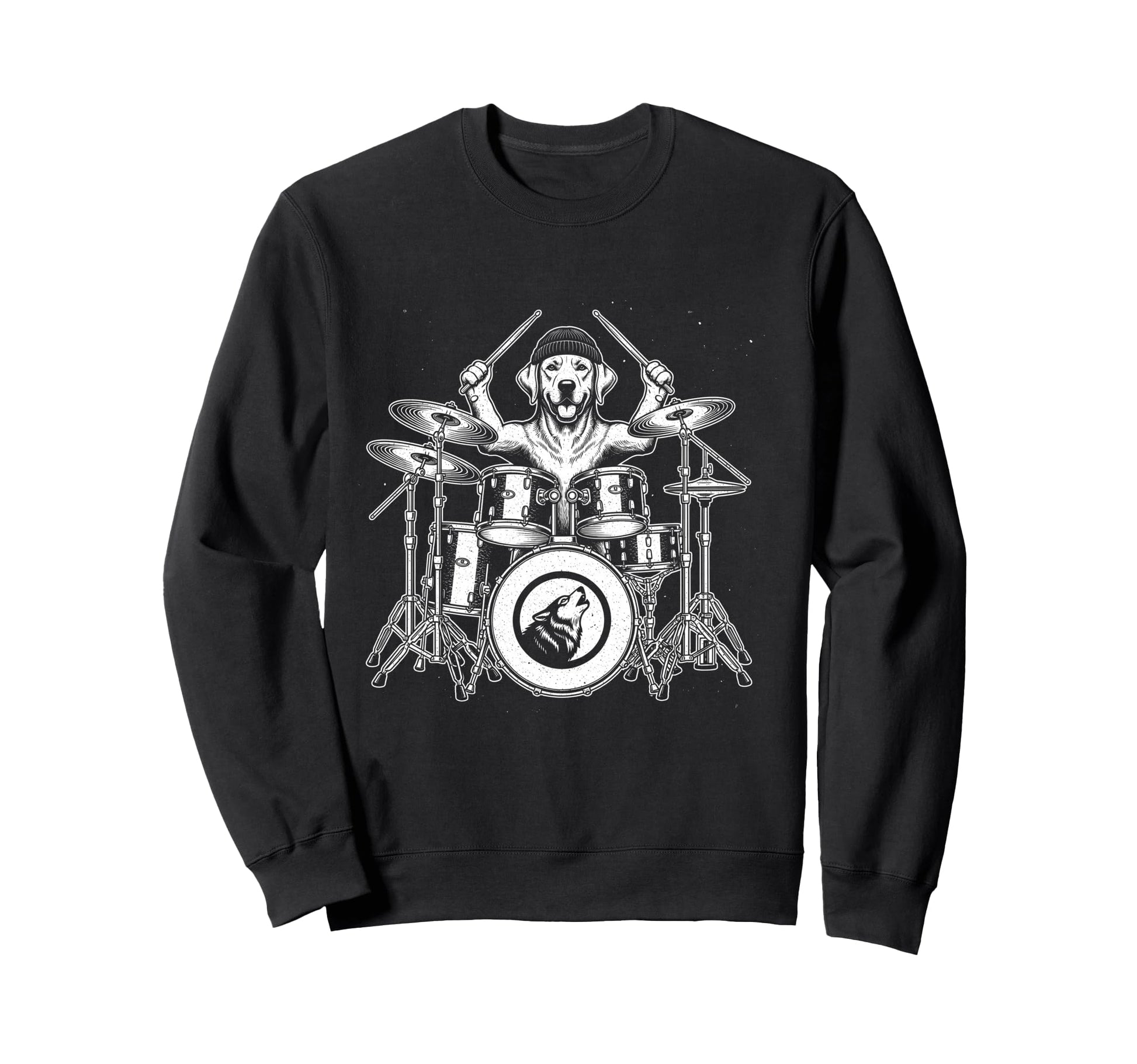 Dog Playing Drums Funny Rock Music Sweatshirt - Minimalist Print Men Women - T-Shirt, Sweatshirt, Hoodie