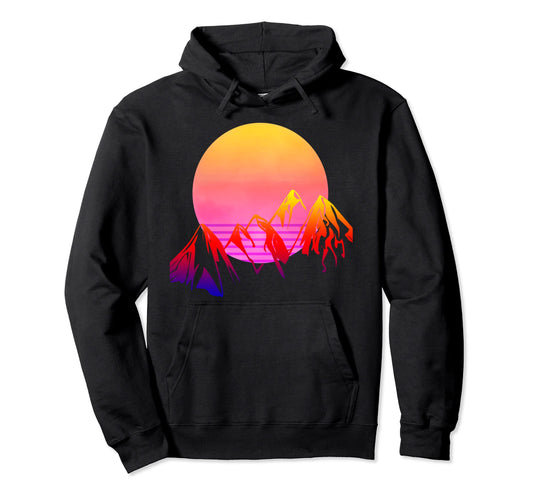 80S Vaporwave Outrun Skyline Hoodie - Fun Novelty Design for Adults - T-Shirt, Sweatshirt, Hoodie