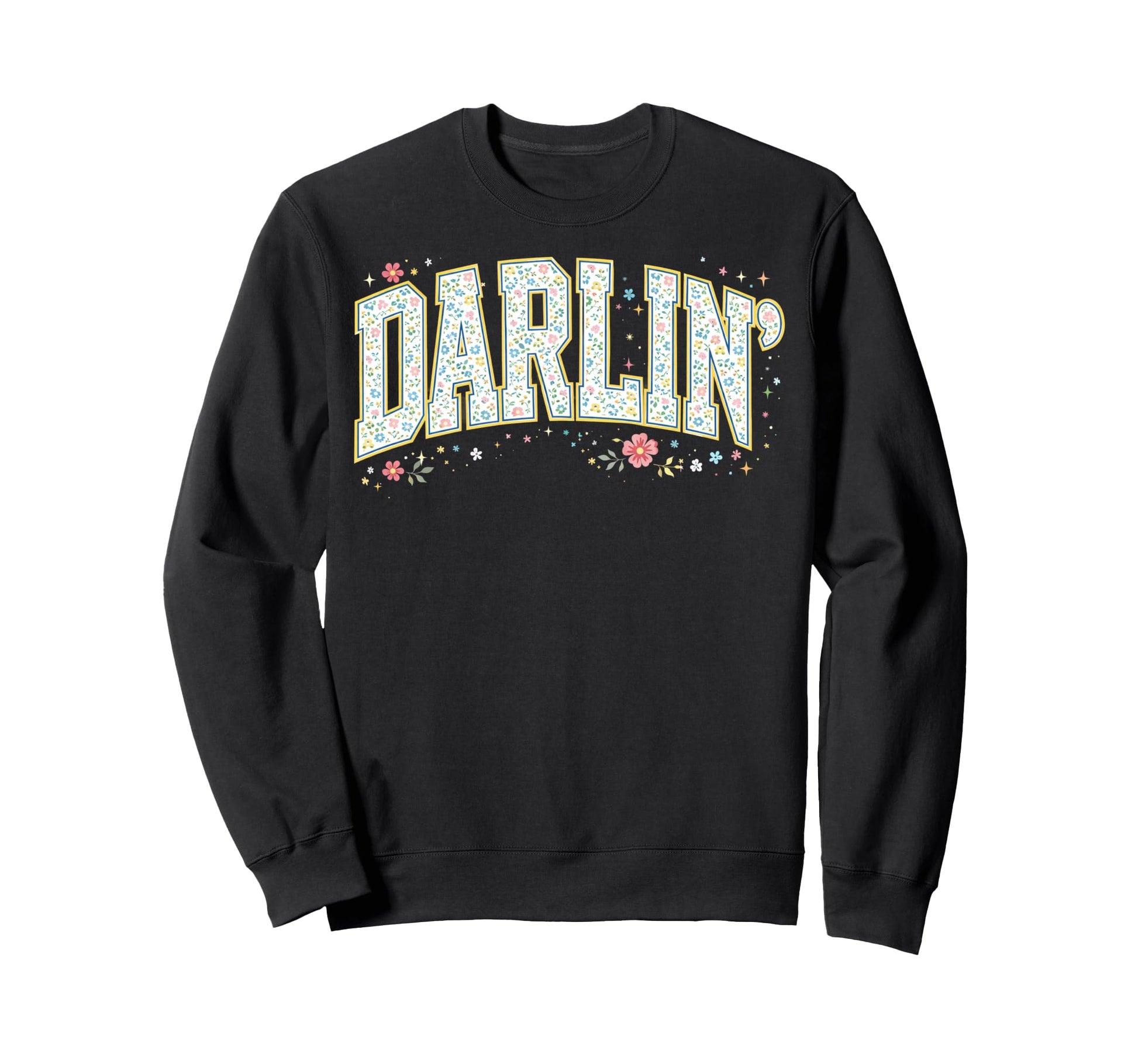 Ditsy Floral Darlin Varsity Letter Sweatshirt - Trendy Graphic for Adults - T-Shirt, Sweatshirt, Hoodie