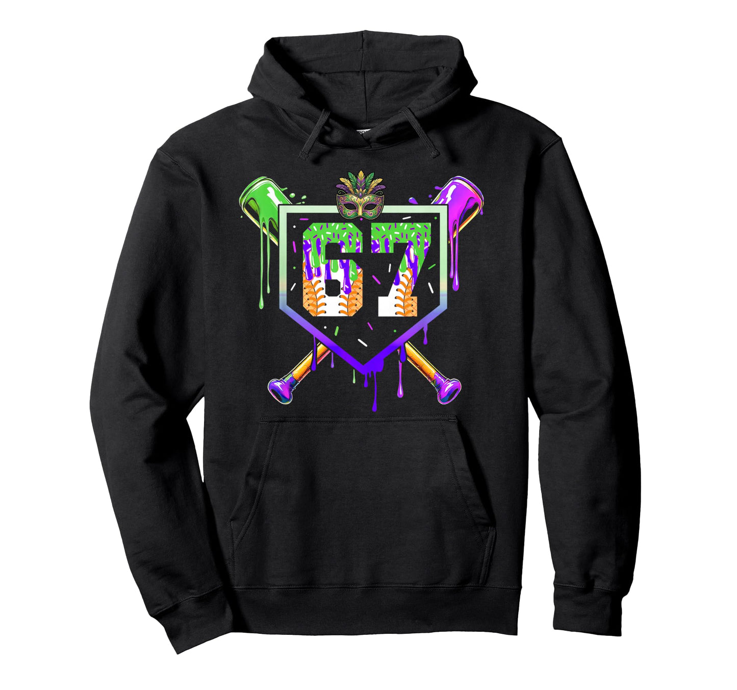 Mardi Gras Baseball Carnival Party Ice Cream Hoodie - Graphic Print Unisex - T-Shirt, Sweatshirt, Hoodie