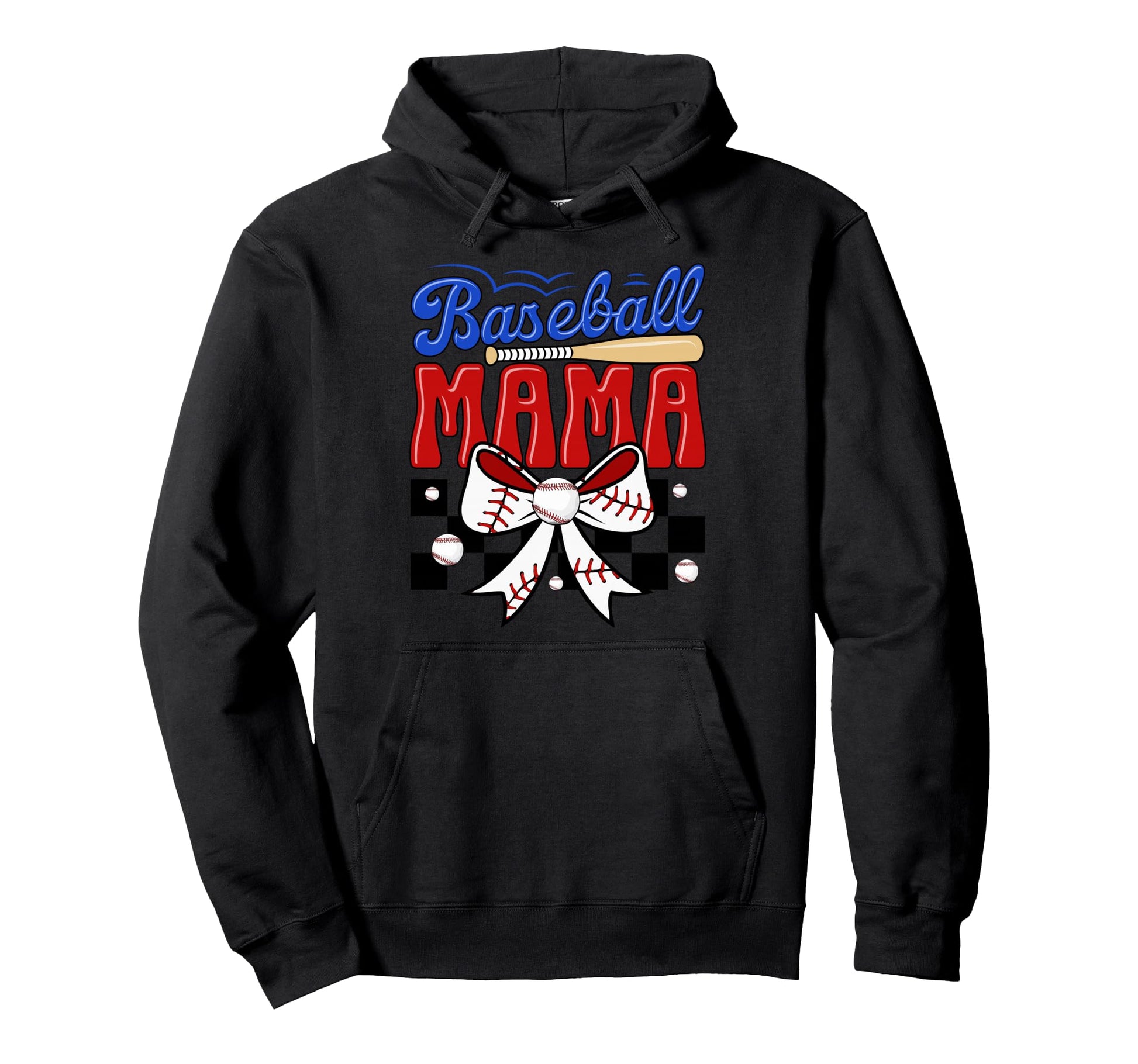 Baseball Mama Bat Bow Ball Gift Mother Mommy Hoodie - Graphic Print Unisex - T-Shirt, Sweatshirt, Hoodie