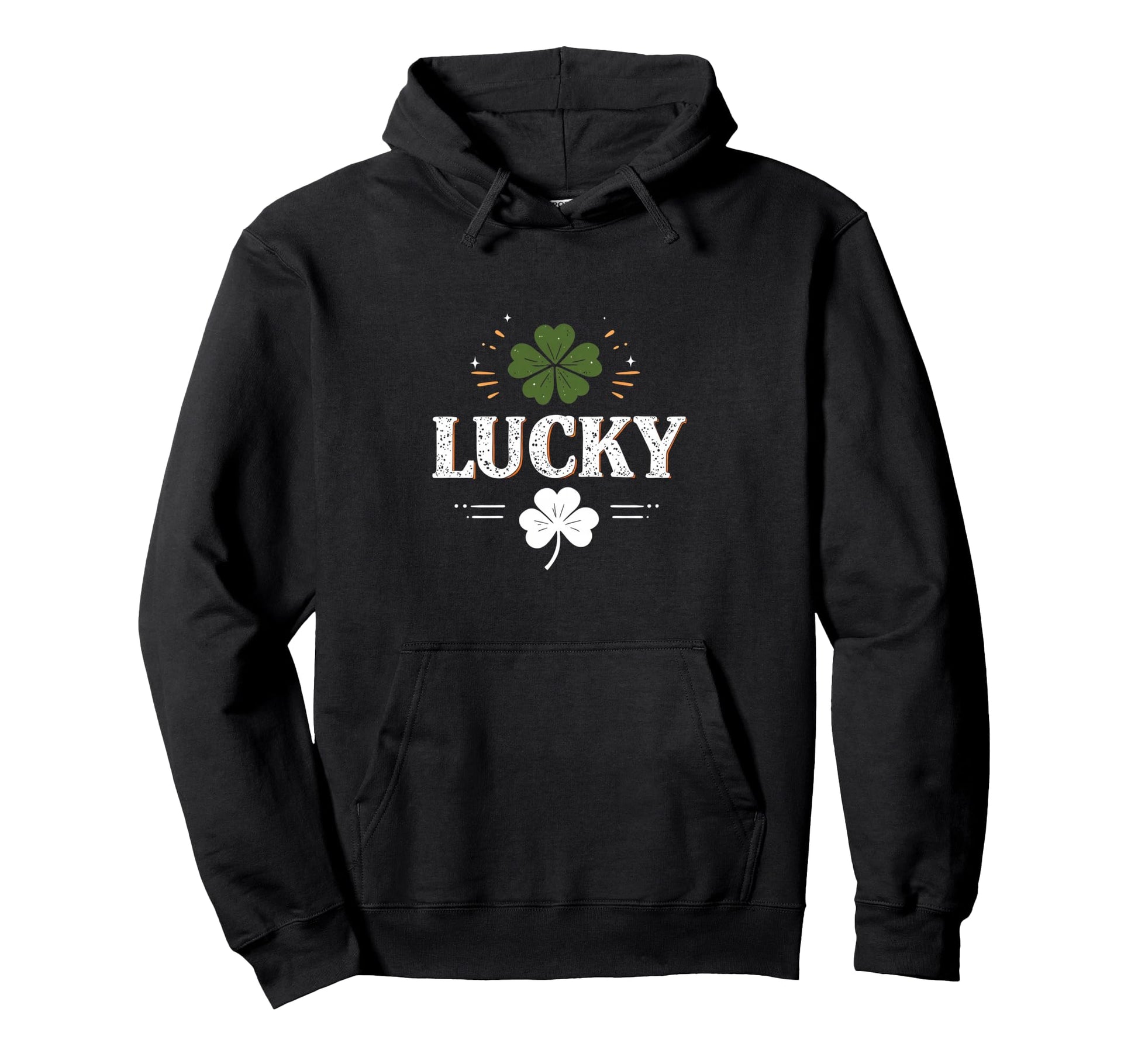 Lucky Typography Clover Hoodie - Aesthetic Graphic for Adults - T-Shirt, Sweatshirt, Hoodie