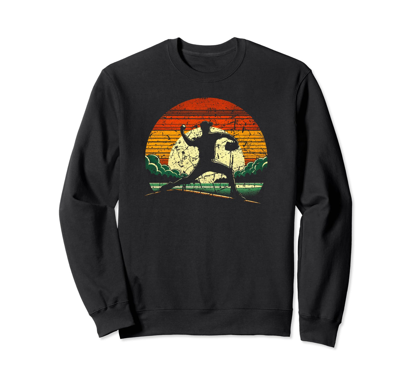 Baseball Player Distressed Sunset Sweatshirt - Fun Novelty Design Unisex - T-Shirt, Sweatshirt, Hoodie