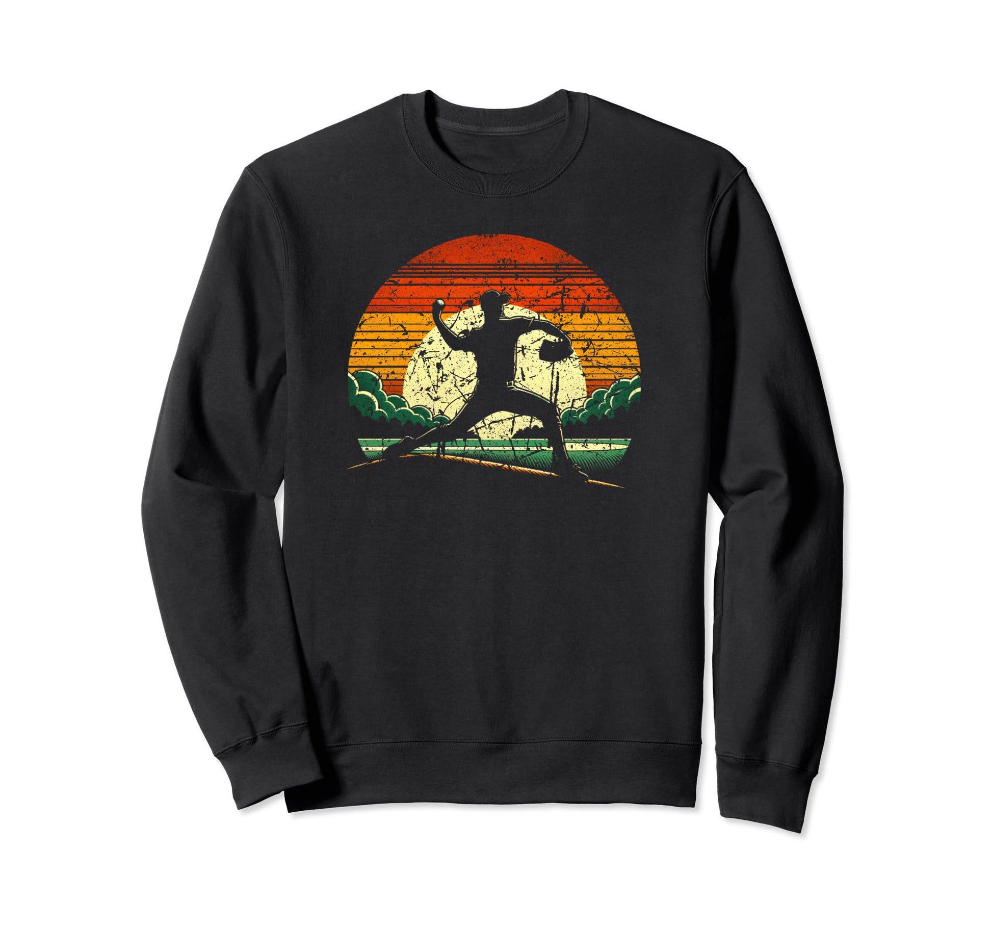 Baseball Player Distressed Sunset Sweatshirt - Fun Novelty Design Unisex - T-Shirt, Sweatshirt, Hoodie