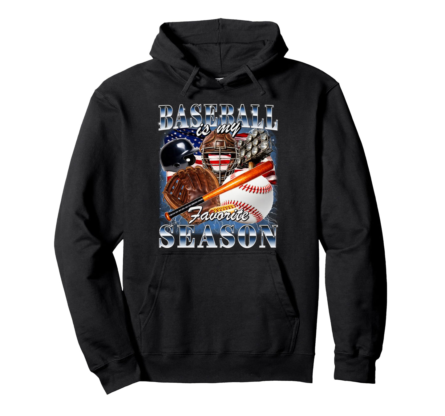Baseball Is My Favorite Season Usa Flag Hoodie - Trendy Graphic for Adults - T-Shirt, Sweatshirt, Hoodie