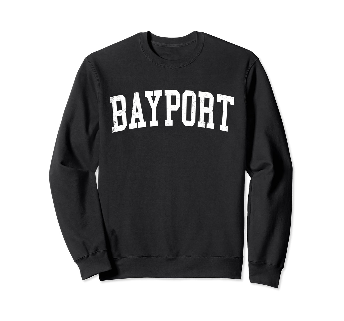 Bayport Ny Distressed White Varsity Sweatshirt - Graphic Print Unisex - T-Shirt, Sweatshirt, Hoodie