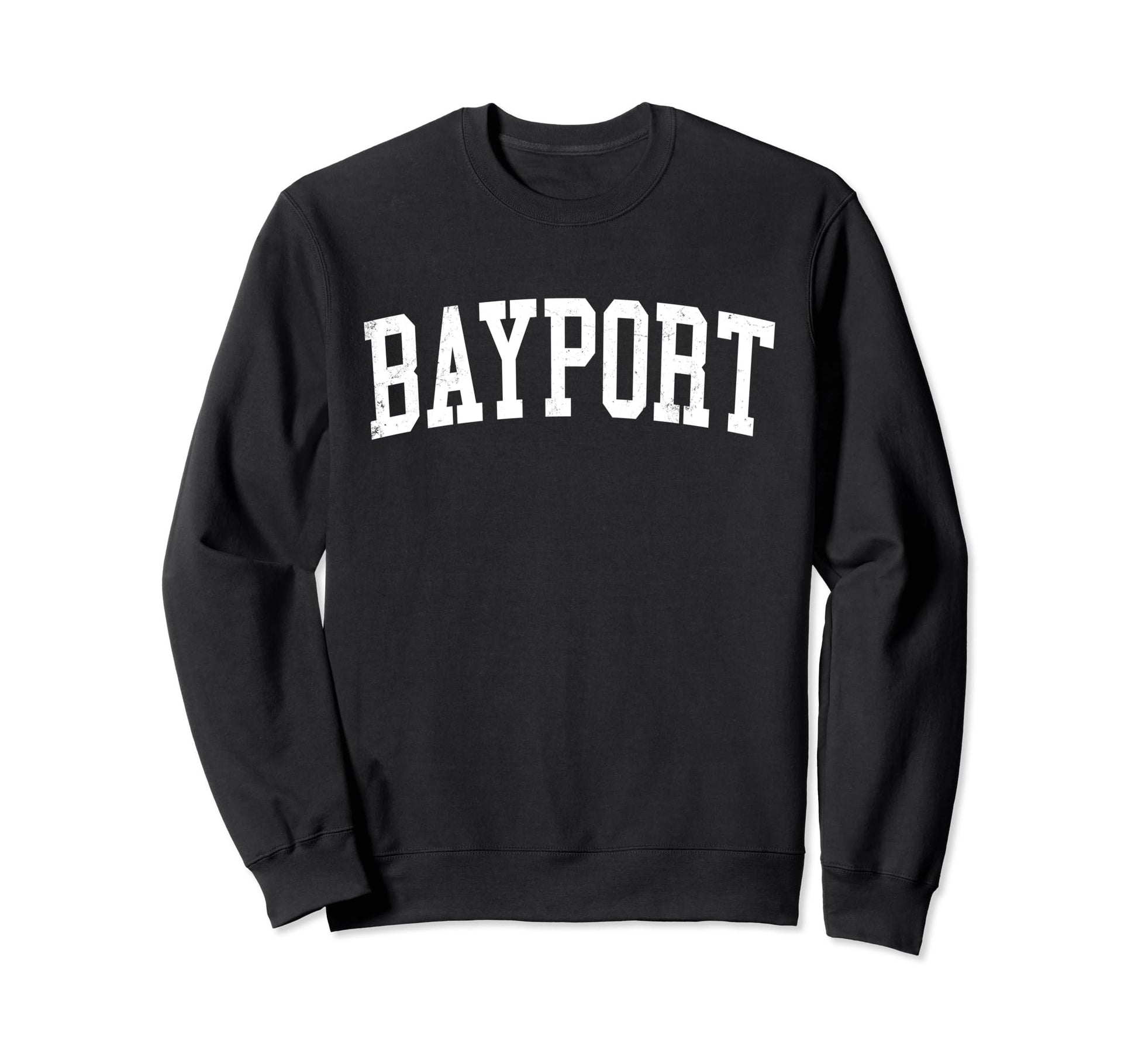 Bayport Ny Distressed White Varsity Sweatshirt - Graphic Print Unisex - T-Shirt, Sweatshirt, Hoodie