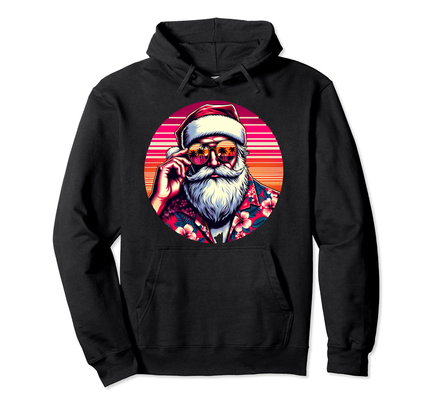 Santa Claus Sunglasses Synthwave Hoodie - Casual Everyday Wear for Adults - T-Shirt, Sweatshirt, Hoodie