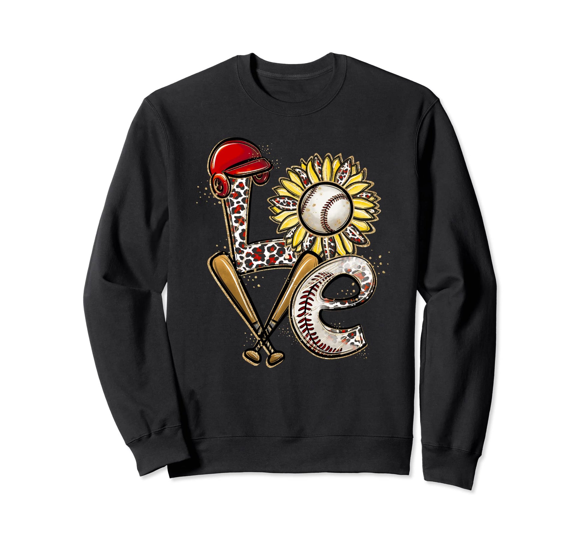 Love Baseball Leopard Bat Ball Sweatshirt - Minimalist Print Men Women - T-Shirt, Sweatshirt, Hoodie