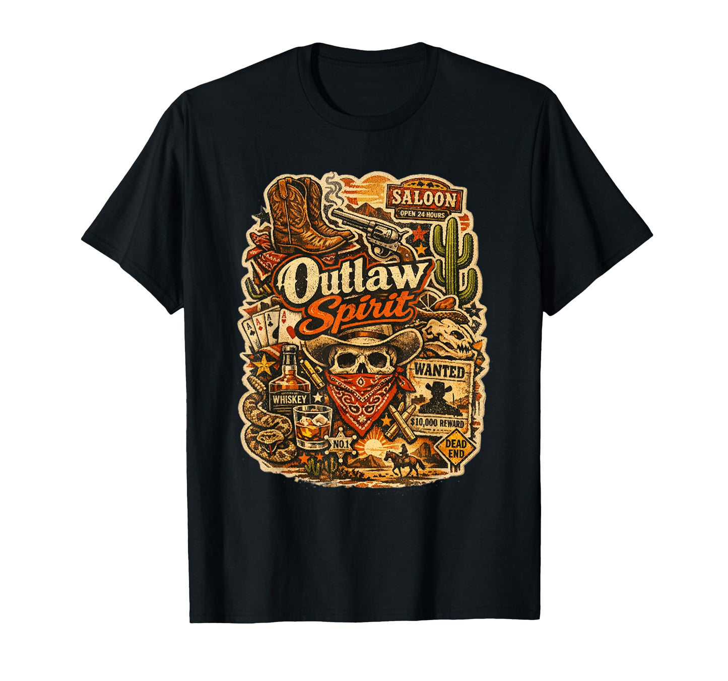 Outlaw Spirit Western Cowboy Collage T-Shirt - Trendy Graphic for Adults - T-Shirt, Sweatshirt, Hoodie