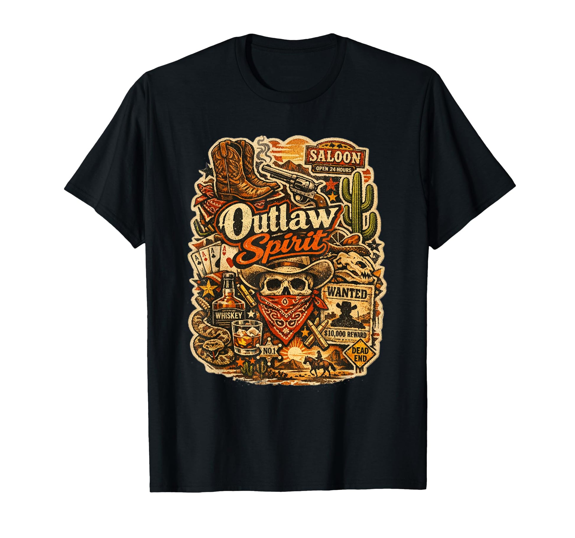Outlaw Spirit Western Cowboy Collage T-Shirt - Trendy Graphic for Adults - T-Shirt, Sweatshirt, Hoodie