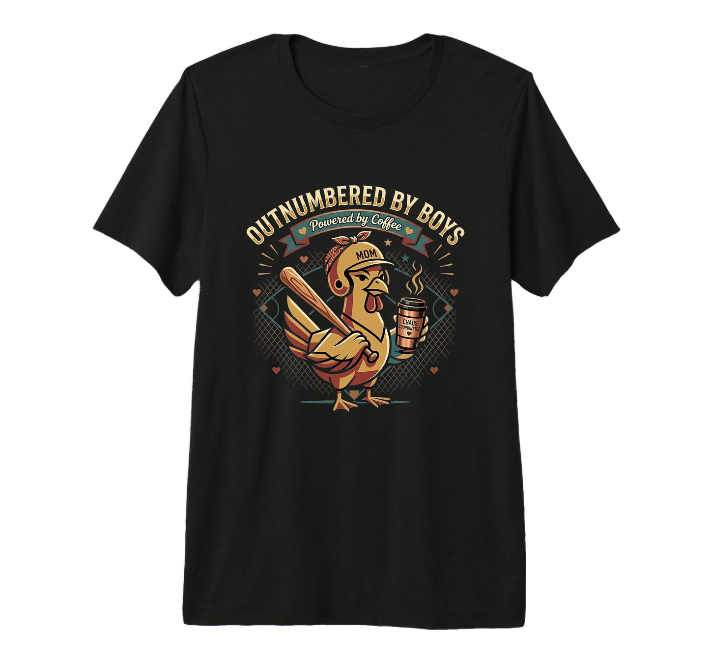 Outnumbered Powered Coffee Baseball Mom T-Shirt - Novelty Apparel Unisex - T-Shirt, Sweatshirt, Hoodie
