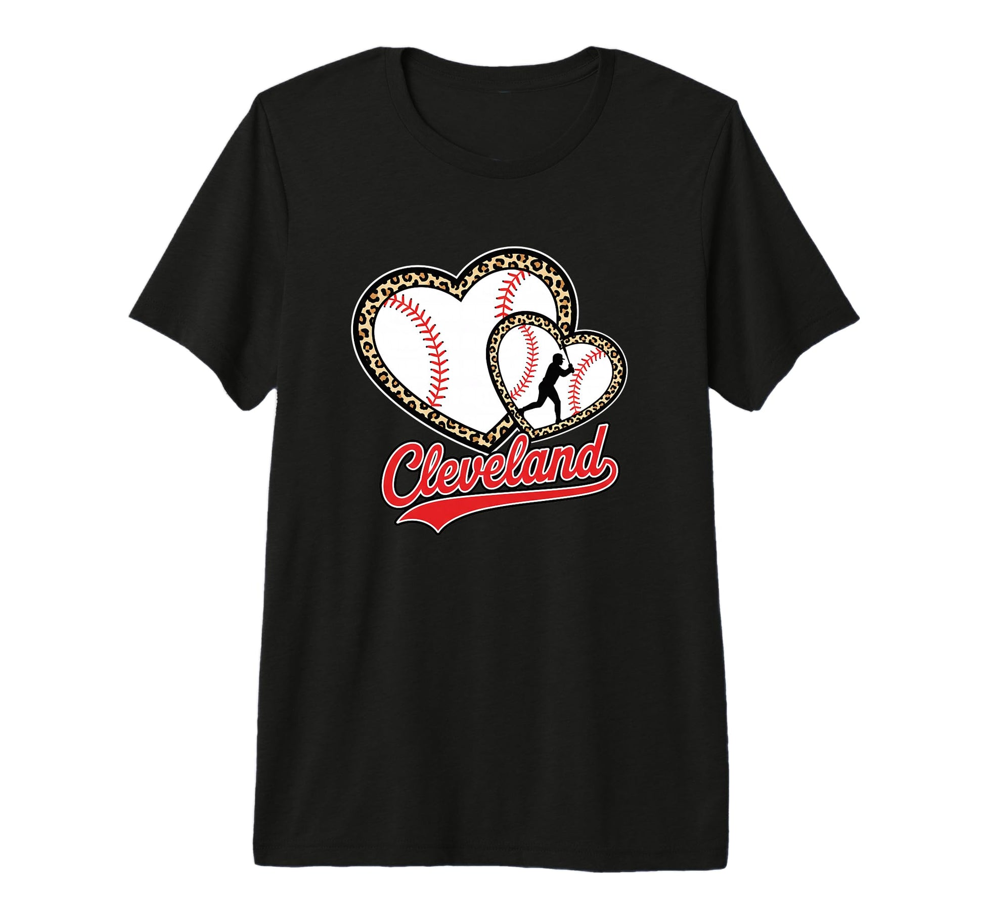 Baseball Leopard Heart Sports Fan Tri T-Shirt - Minimalist Print Men Women - T-Shirt, Sweatshirt, Hoodie
