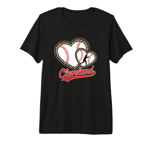 Baseball Leopard Heart Sports Fan Tri T-Shirt - Minimalist Print Men Women - T-Shirt, Sweatshirt, Hoodie