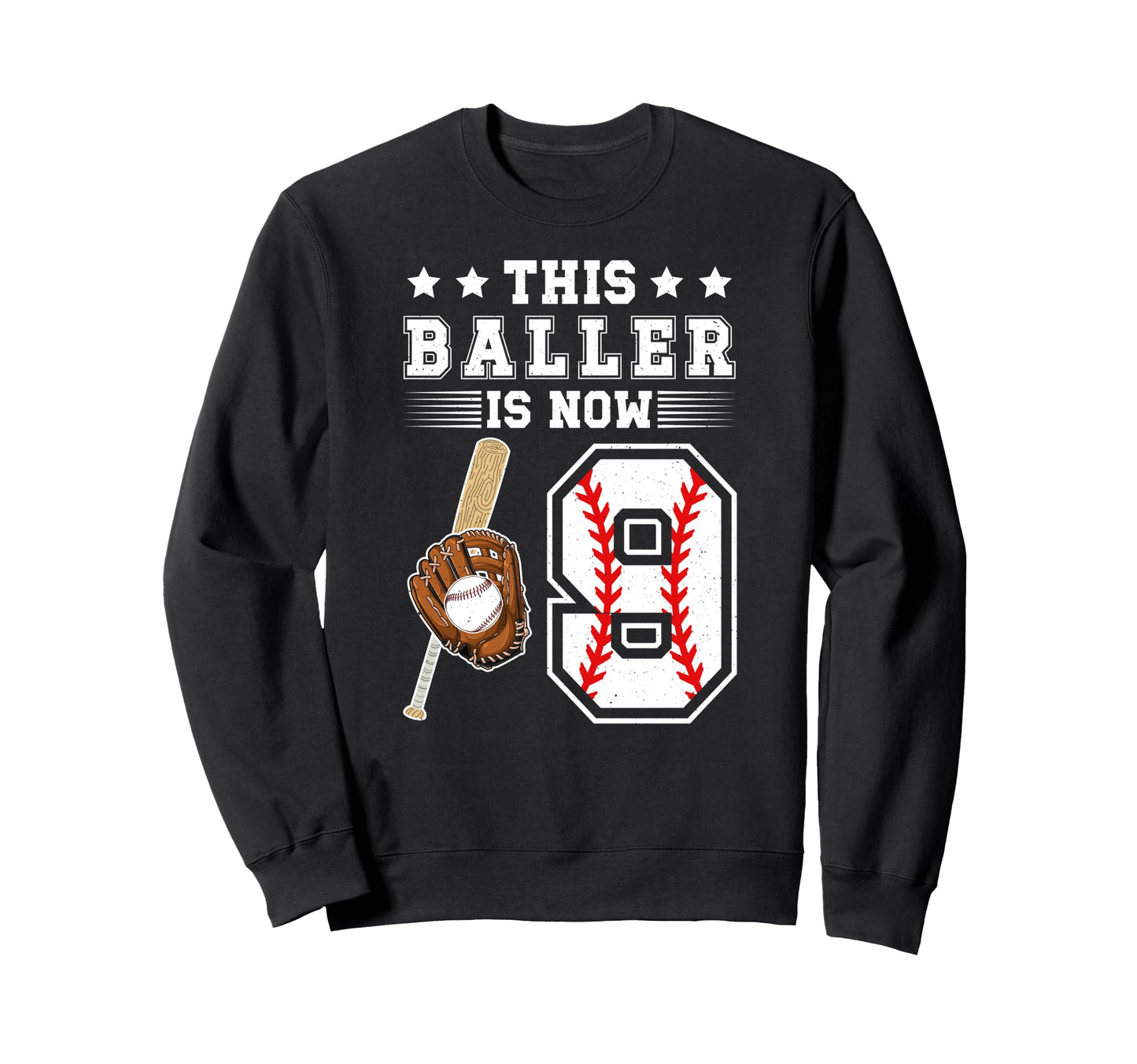 9Th Birthday Baseball 9 Year Old Sweatshirt - Trendy Graphic Unisex - T-Shirt, Sweatshirt, Hoodie