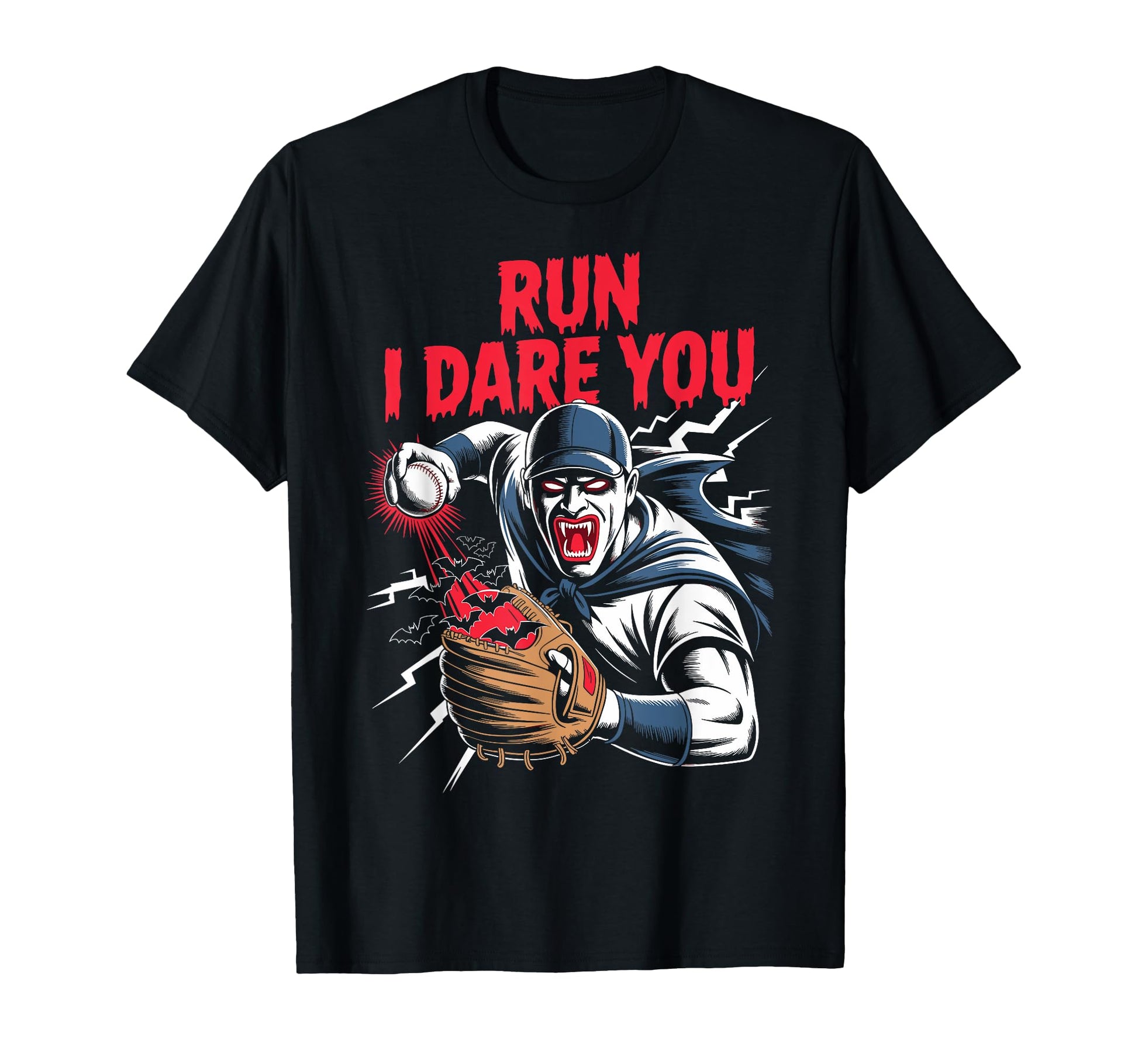 Run I Dare You Scary Vampire Baseball T-Shirt - Trendy Graphic for Adults - T-Shirt, Sweatshirt, Hoodie
