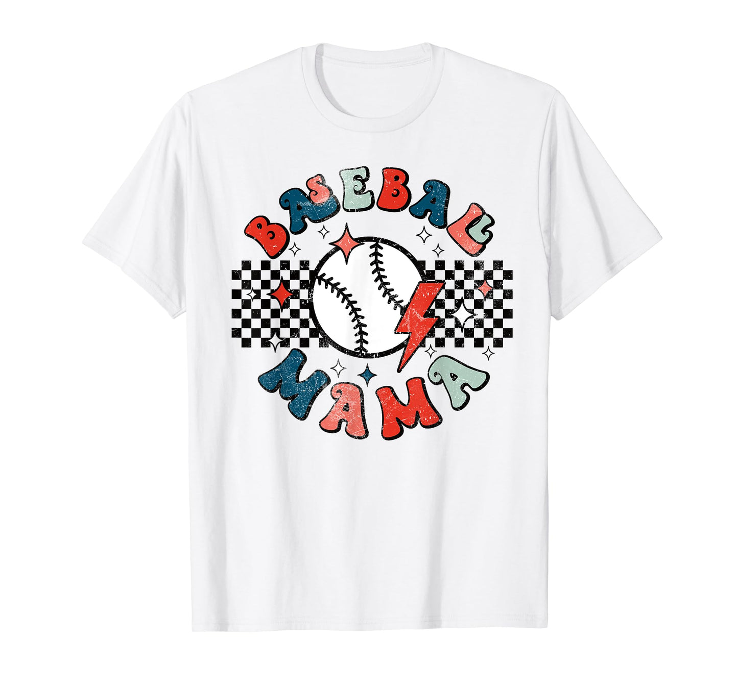 Baseball Mama Checkered Baseball Sports T-Shirt - Trendy Graphic Unisex - T-Shirt, Sweatshirt, Hoodie