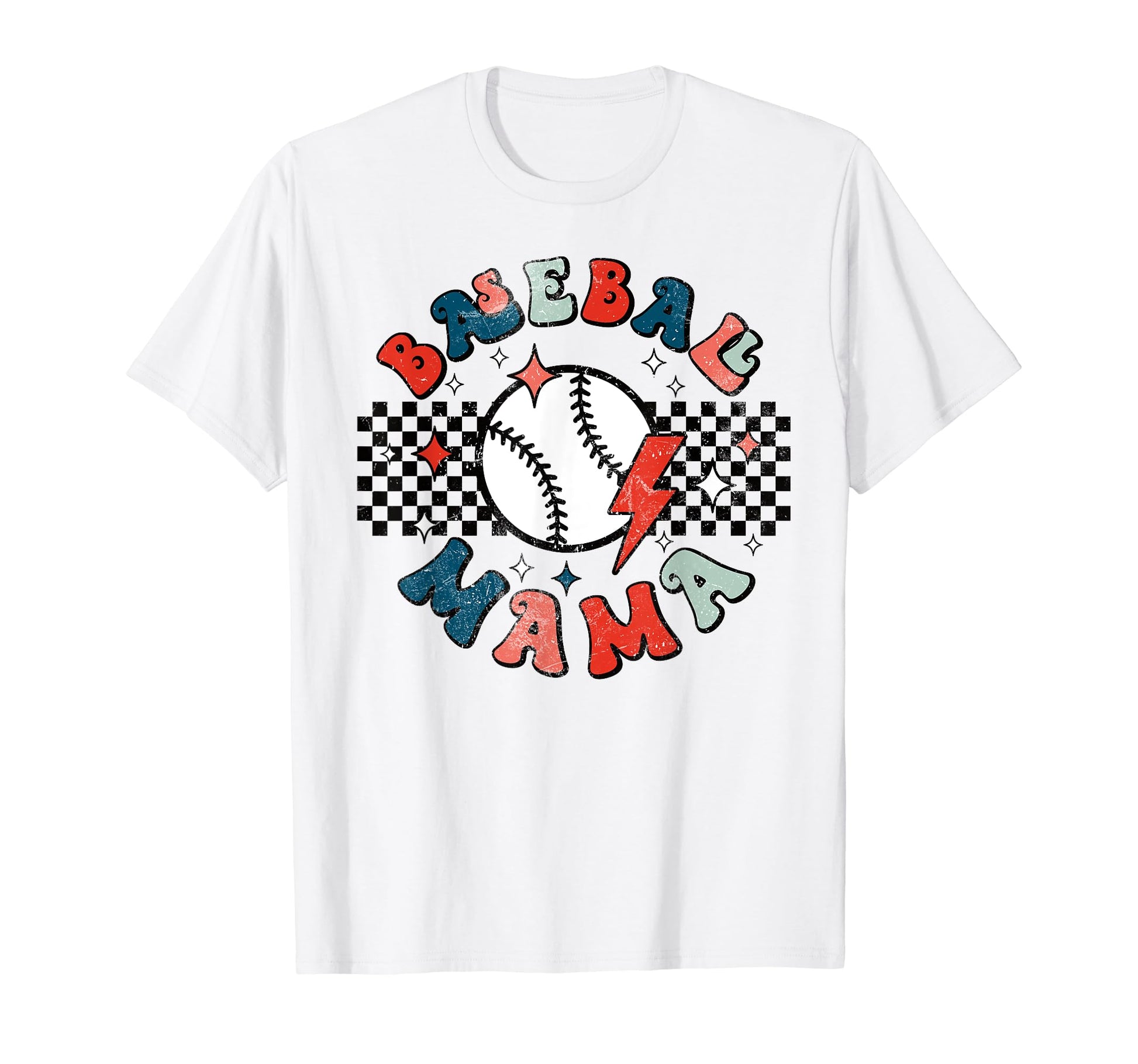Baseball Mama Checkered Baseball Sports T-Shirt - Trendy Graphic Unisex - T-Shirt, Sweatshirt, Hoodie
