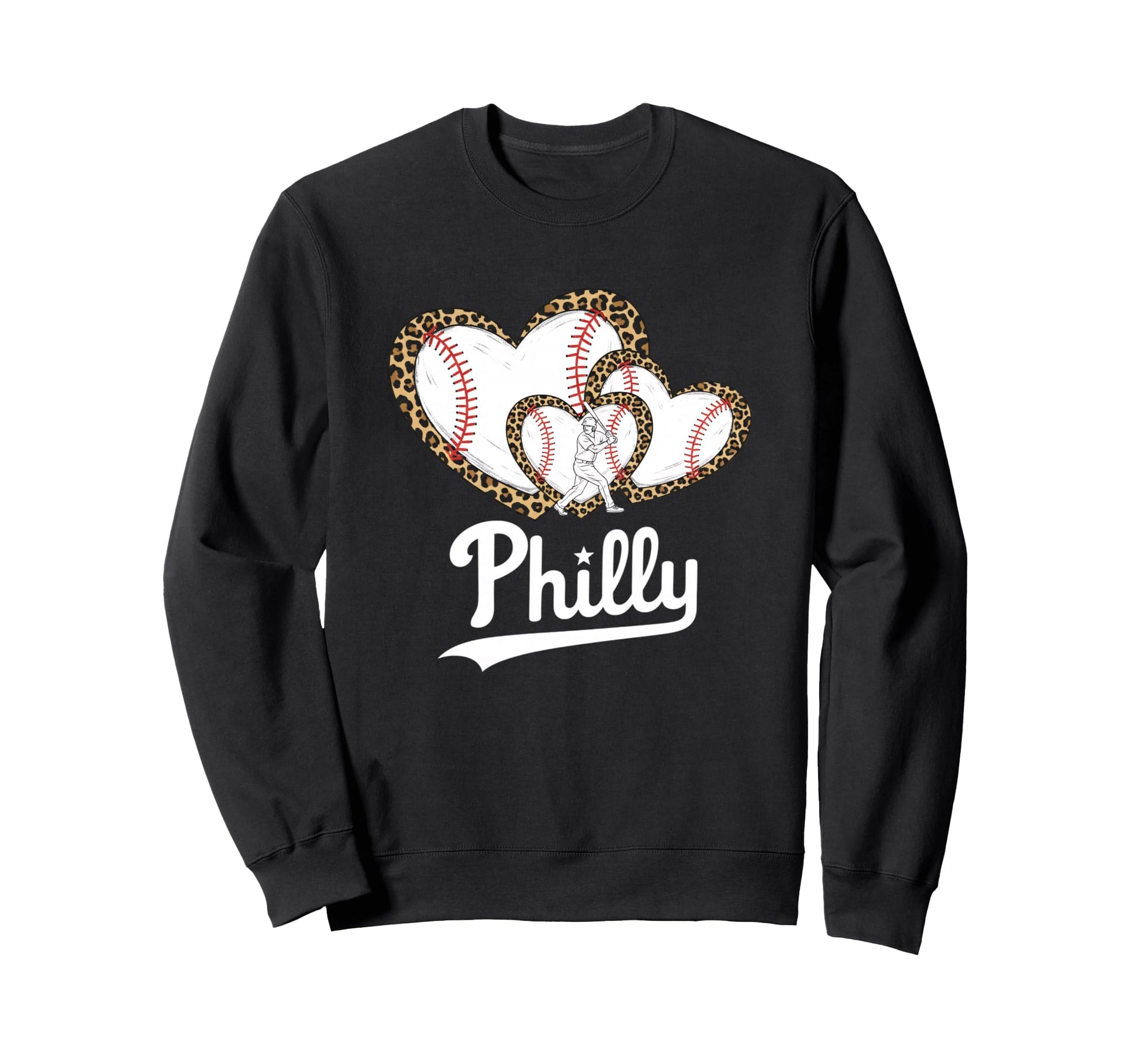 Leopard Baseball Heart Baseball Sweatshirt - Aesthetic Graphic Men Women - T-Shirt, Sweatshirt, Hoodie