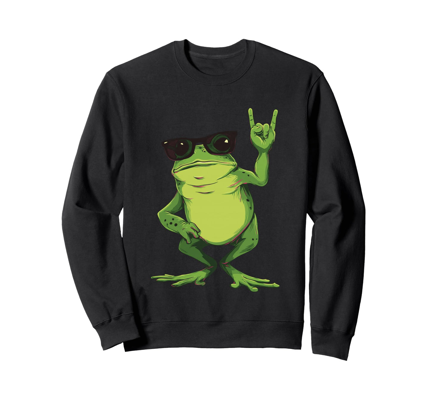Frog Rock Hand Sign Sunglasses Sweatshirt - Casual Everyday Wear Unisex - T-Shirt, Sweatshirt, Hoodie