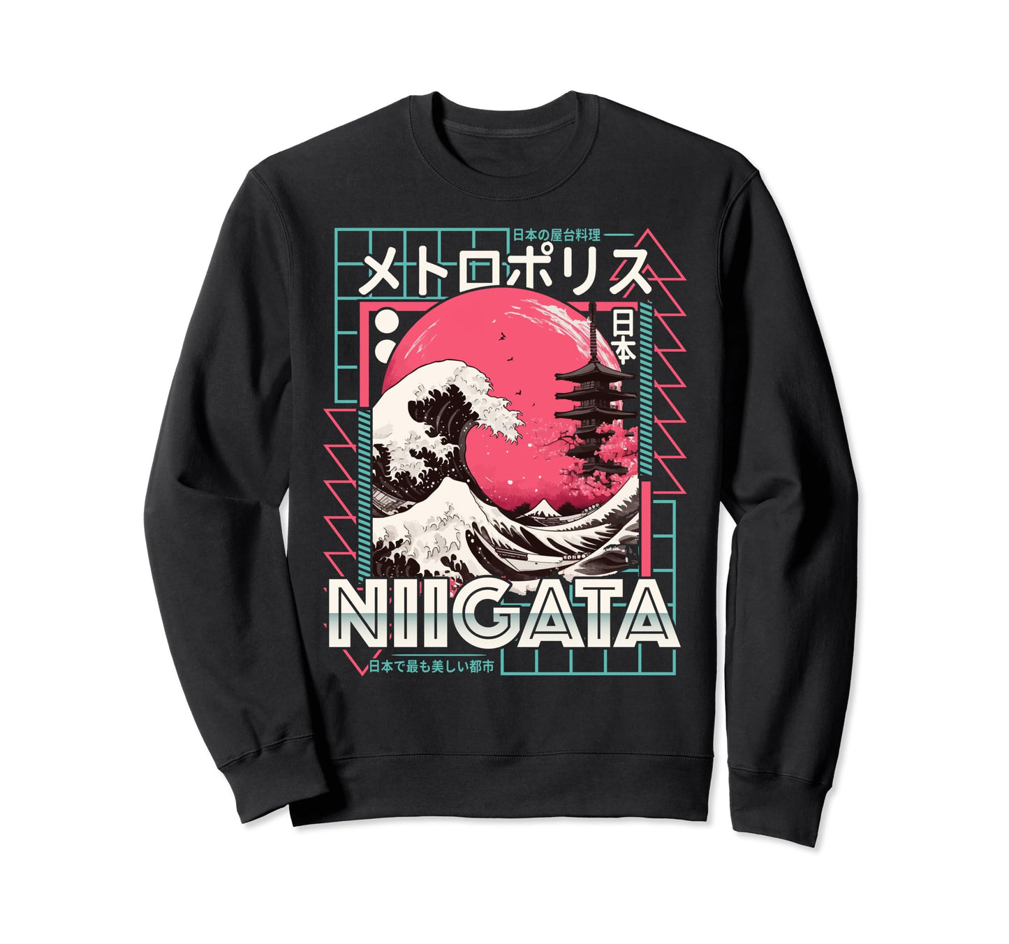 Niigata City 80S Synthwave Kanagawa Wave Sweatshirt - Graphic Print Unisex - T-Shirt, Sweatshirt, Hoodie