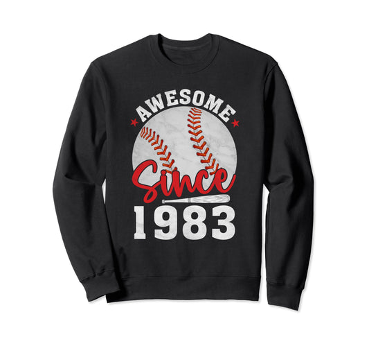 Awesome Since 1983 Funny Baseball Sweatshirt - Minimalist Print Unisex - T-Shirt, Sweatshirt, Hoodie