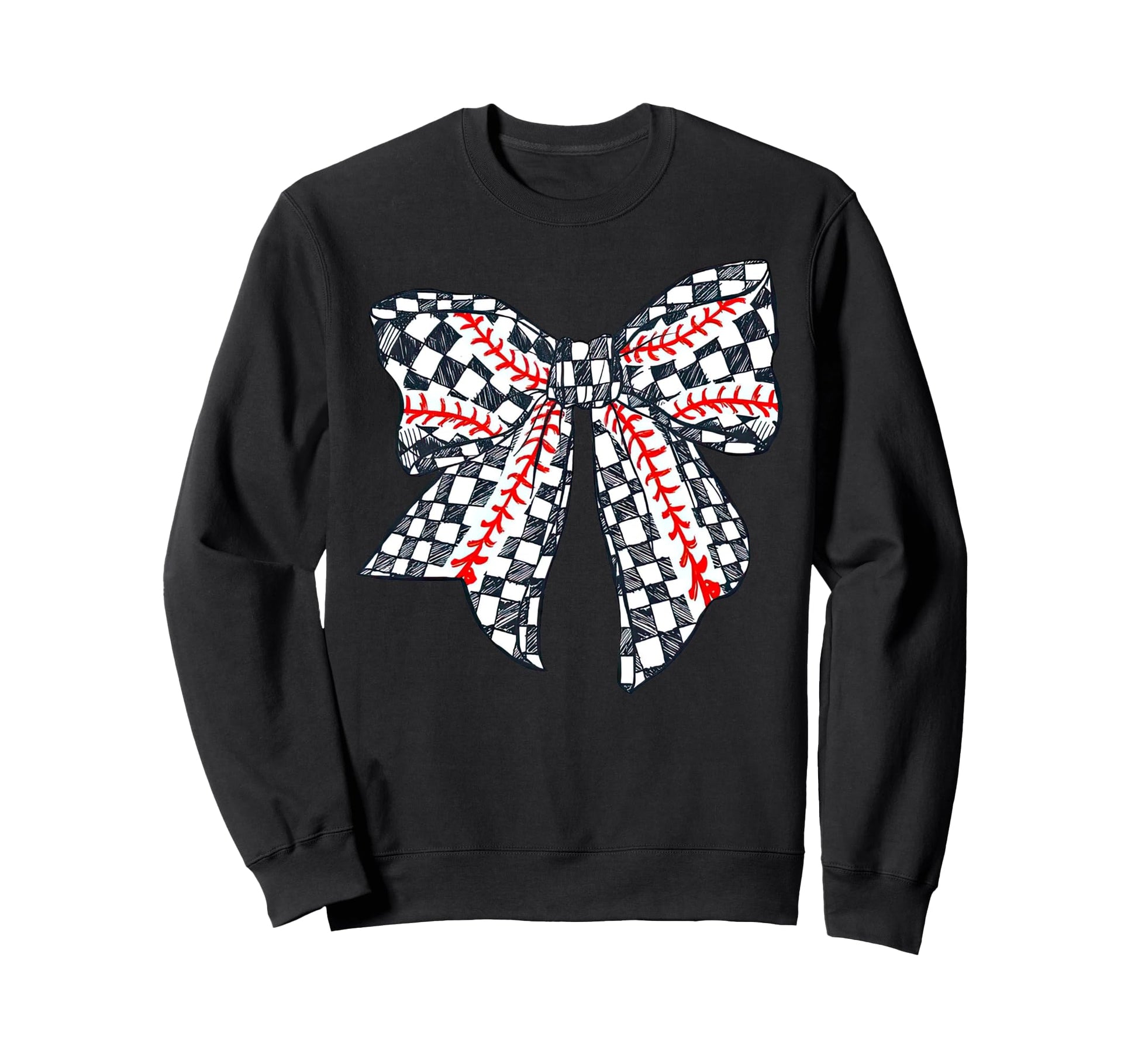 Checkered Baseball Bow Distressed Sweatshirt - Custom Art Print Men Women - T-Shirt, Sweatshirt, Hoodie