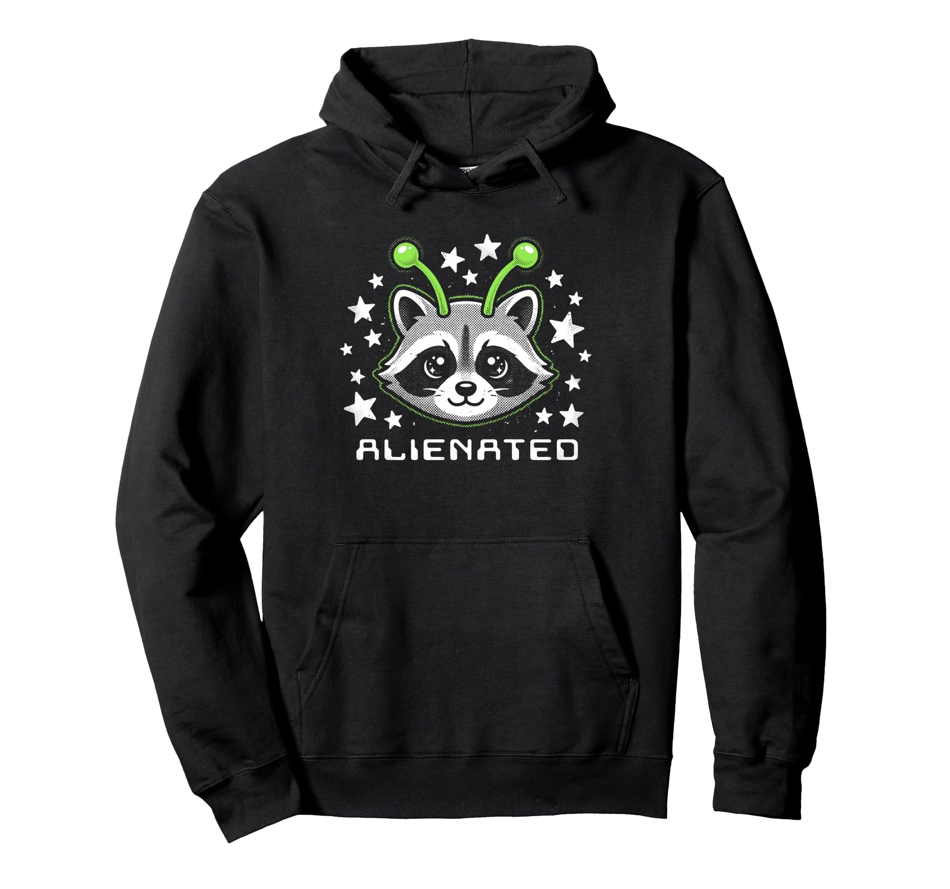 Alienated Raccoon Alien Halftone Space Hoodie - Novelty Apparel for Adults - T-Shirt, Sweatshirt, Hoodie