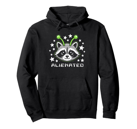 Alienated Raccoon Alien Halftone Space Hoodie - Novelty Apparel for Adults - T-Shirt, Sweatshirt, Hoodie