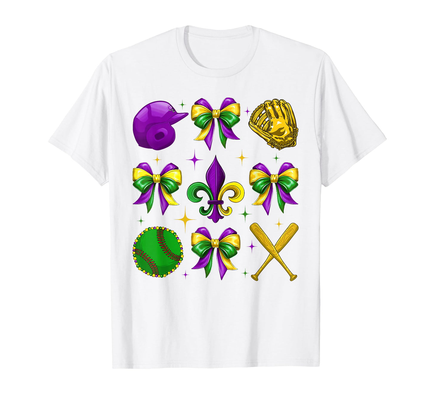 Mardi Gras Baseball Coquette Bow Fat T-Shirt - Minimalist Print Unisex - T-Shirt, Sweatshirt, Hoodie