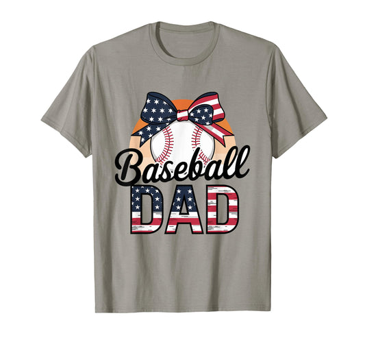 Baseball Dad American Flag Bow Sports T-Shirt - Custom Art Print for Adults - T-Shirt, Sweatshirt, Hoodie