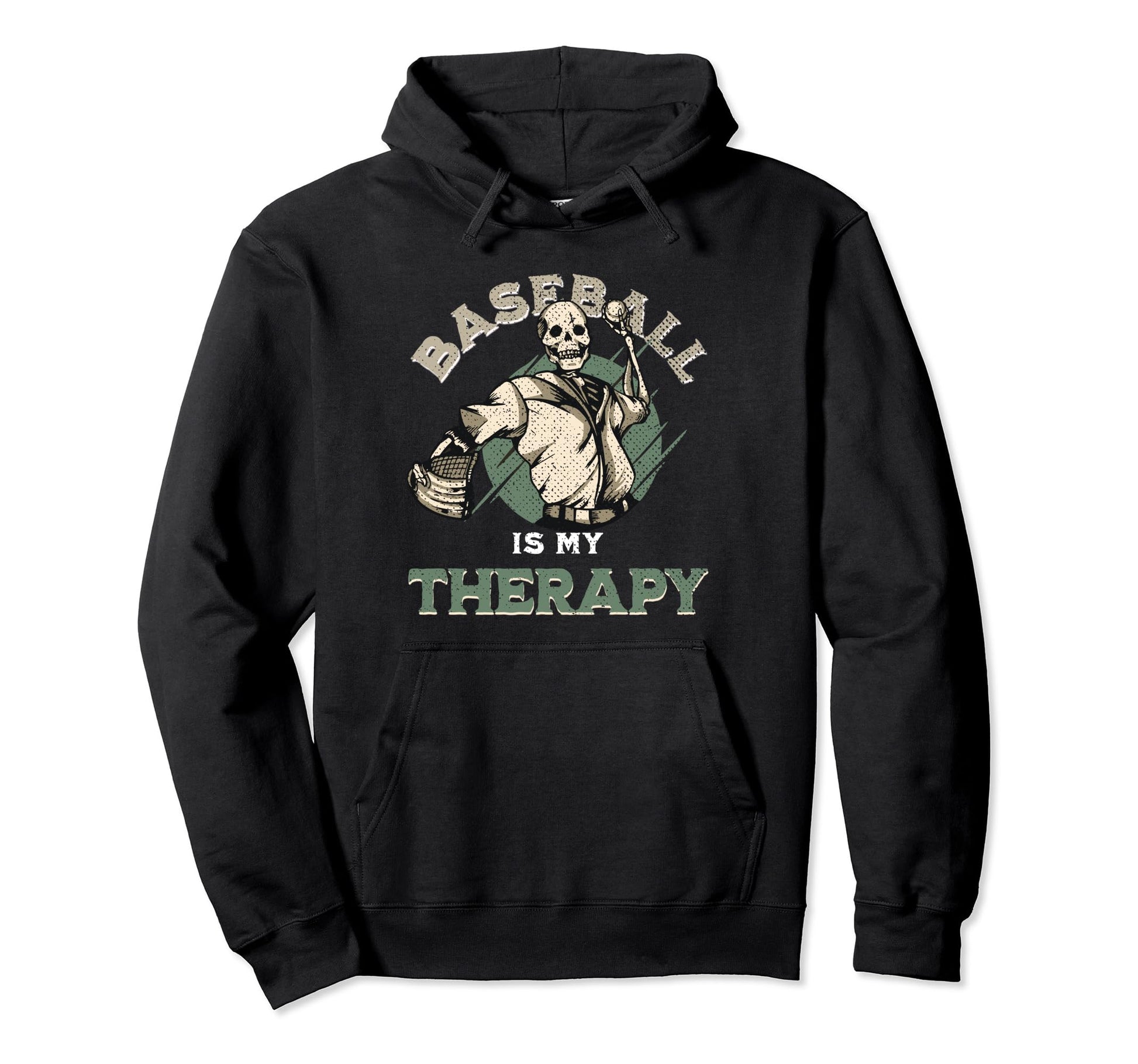 Skull Pitcher Baseball Therapy Funny Hoodie - Streetwear Style Unisex - T-Shirt, Sweatshirt, Hoodie