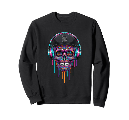 Baseball Drip Skull Headphones Sweatshirt - Fun Novelty Design Men Women - T-Shirt, Sweatshirt, Hoodie