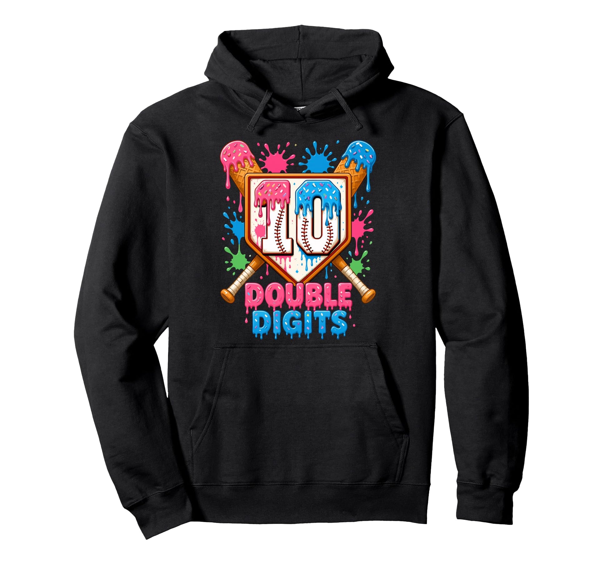 10Th Birthday Baseball Double Digits Ice Hoodie - Unique Graphic Unisex - T-Shirt, Sweatshirt, Hoodie