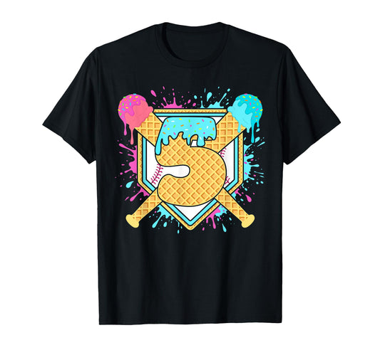Baseball 5 Year Old Ice Cream Drip 5Th T-Shirt - Graphic Print Men Women - T-Shirt, Sweatshirt, Hoodie