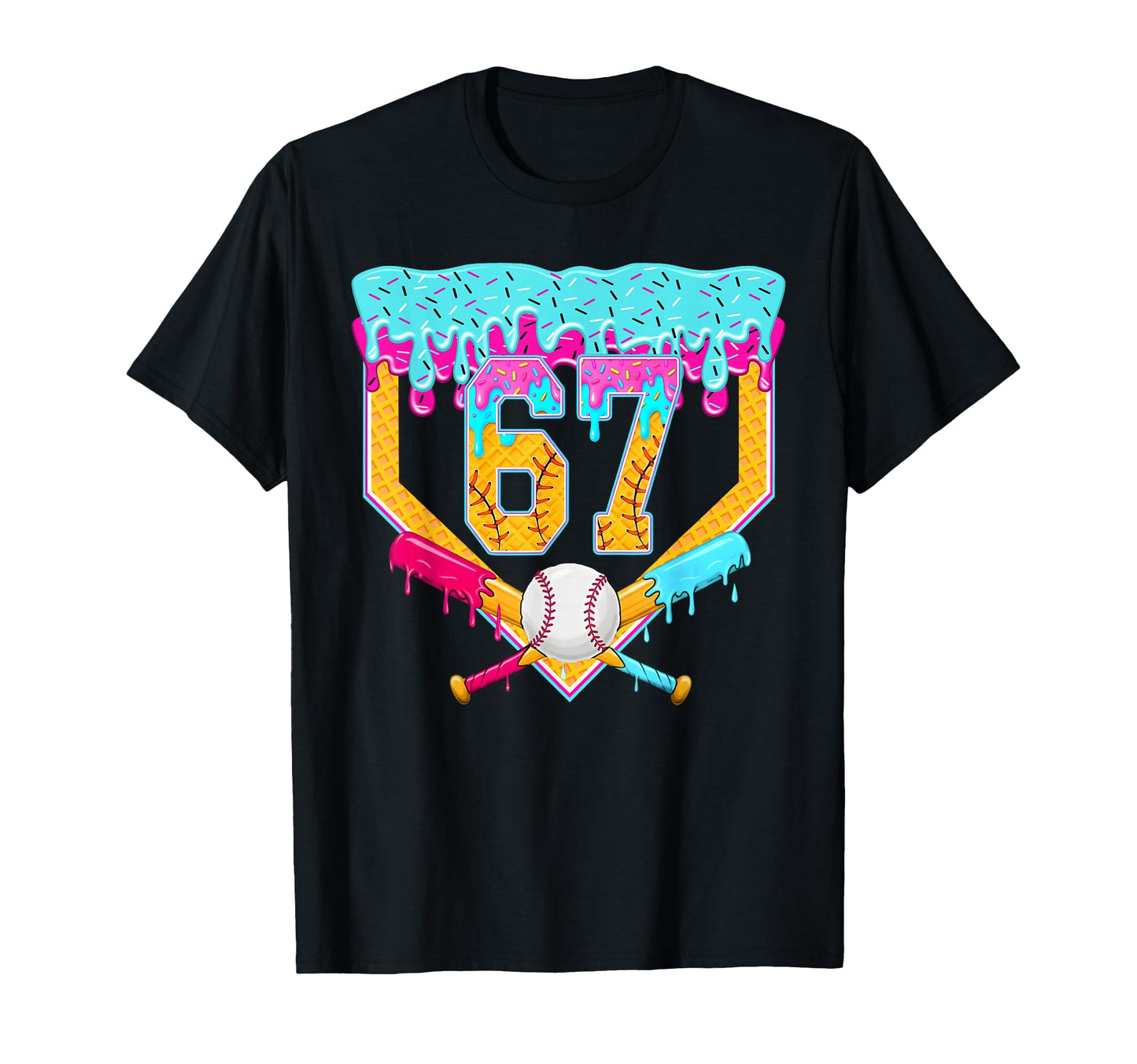 Baseball Drip Ice Cream Number 67 Player T-Shirt - Trendy Graphic Unisex - T-Shirt, Sweatshirt, Hoodie