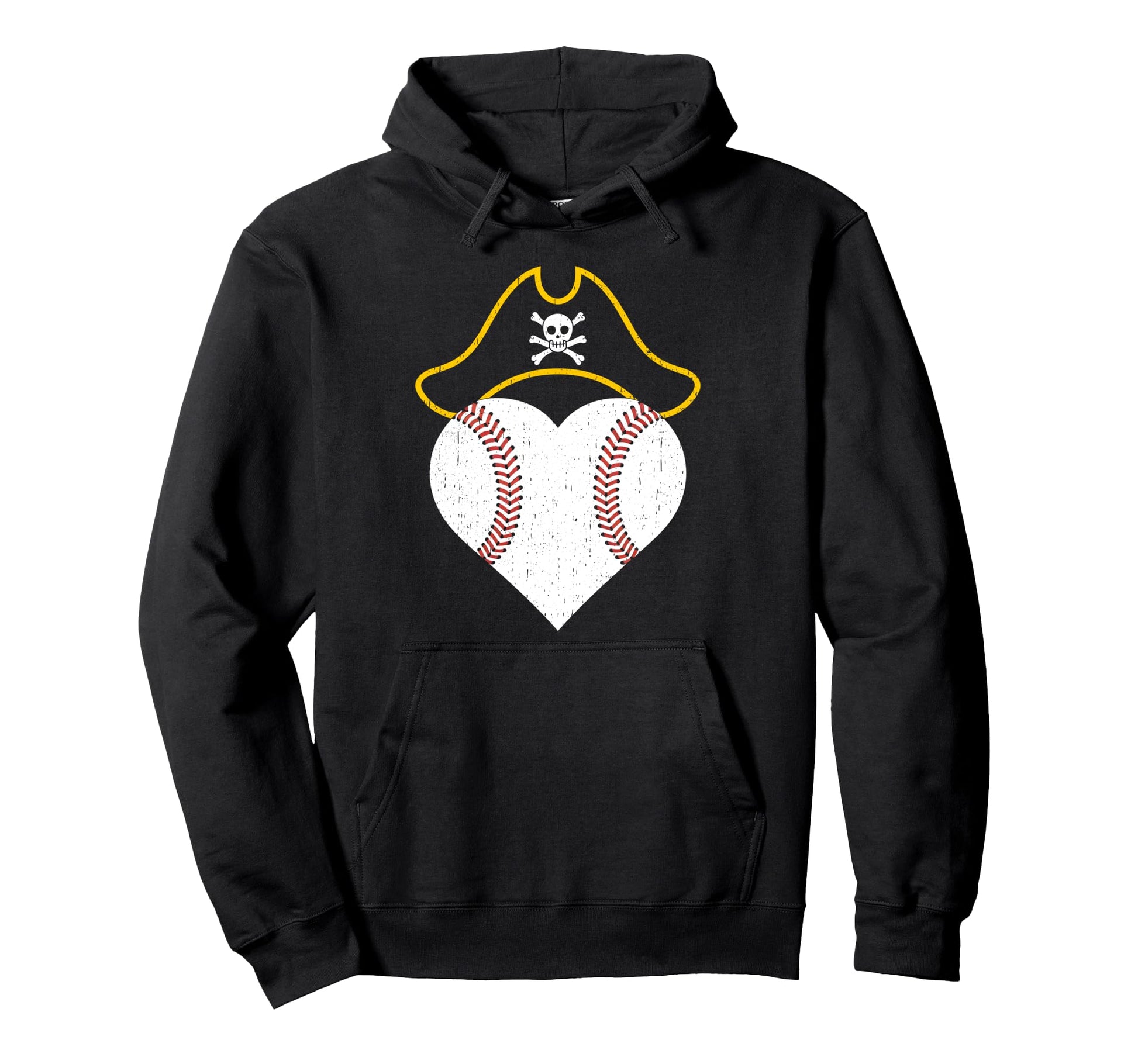 Baseball Heart Skull Pirate Hat Player Hoodie - Custom Art Print Unisex - T-Shirt, Sweatshirt, Hoodie