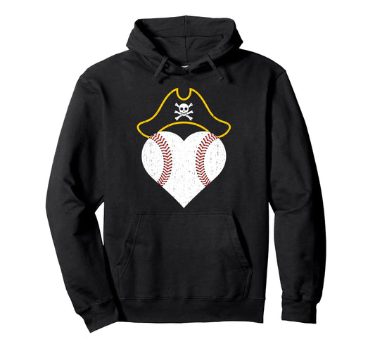 Baseball Heart Skull Pirate Hat Player Hoodie - Custom Art Print Unisex - T-Shirt, Sweatshirt, Hoodie
