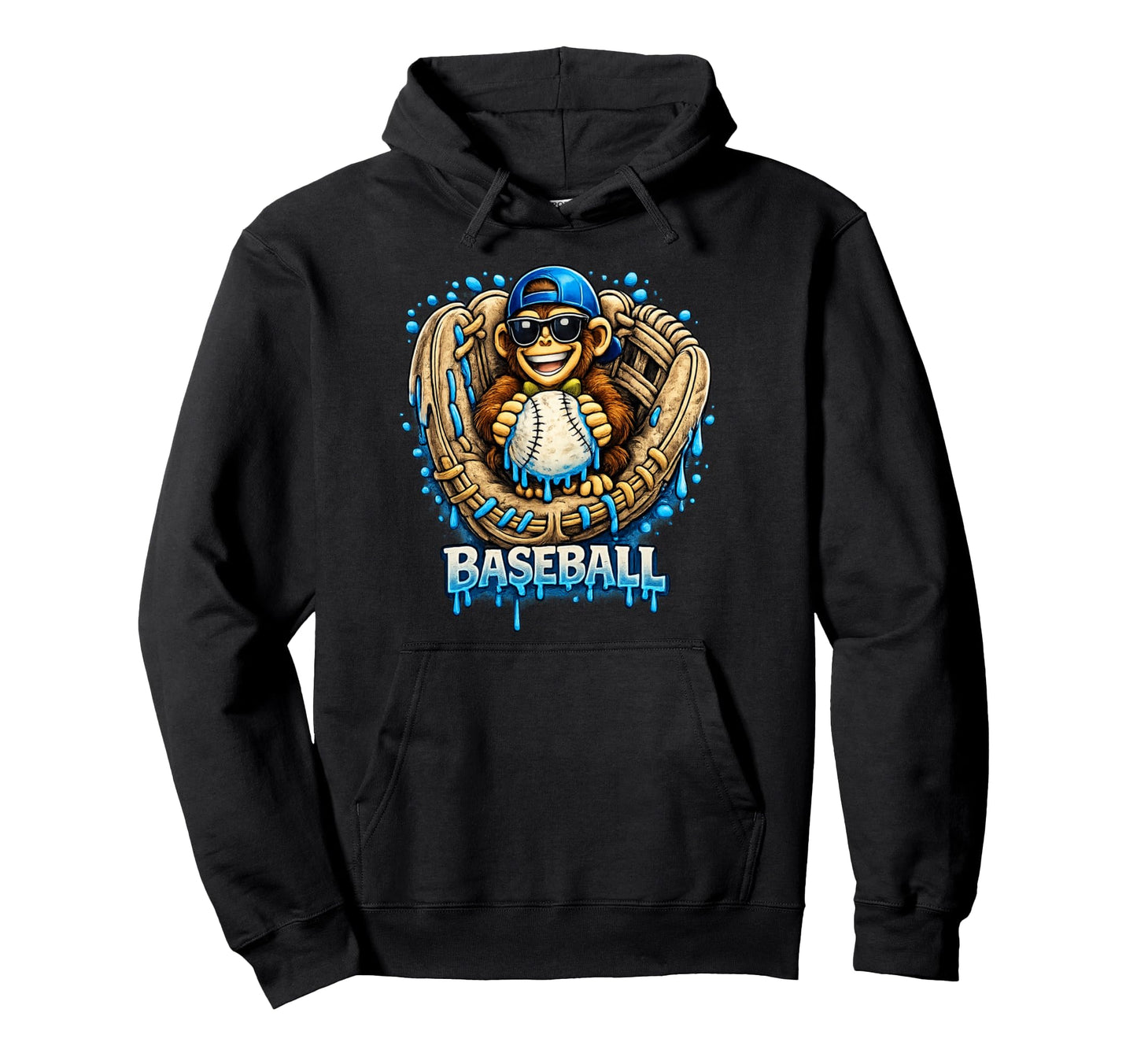 Monkey Funny Animals Baseball Ice Cream Drip Hoodie - Graphic Print Unisex - T-Shirt, Sweatshirt, Hoodie