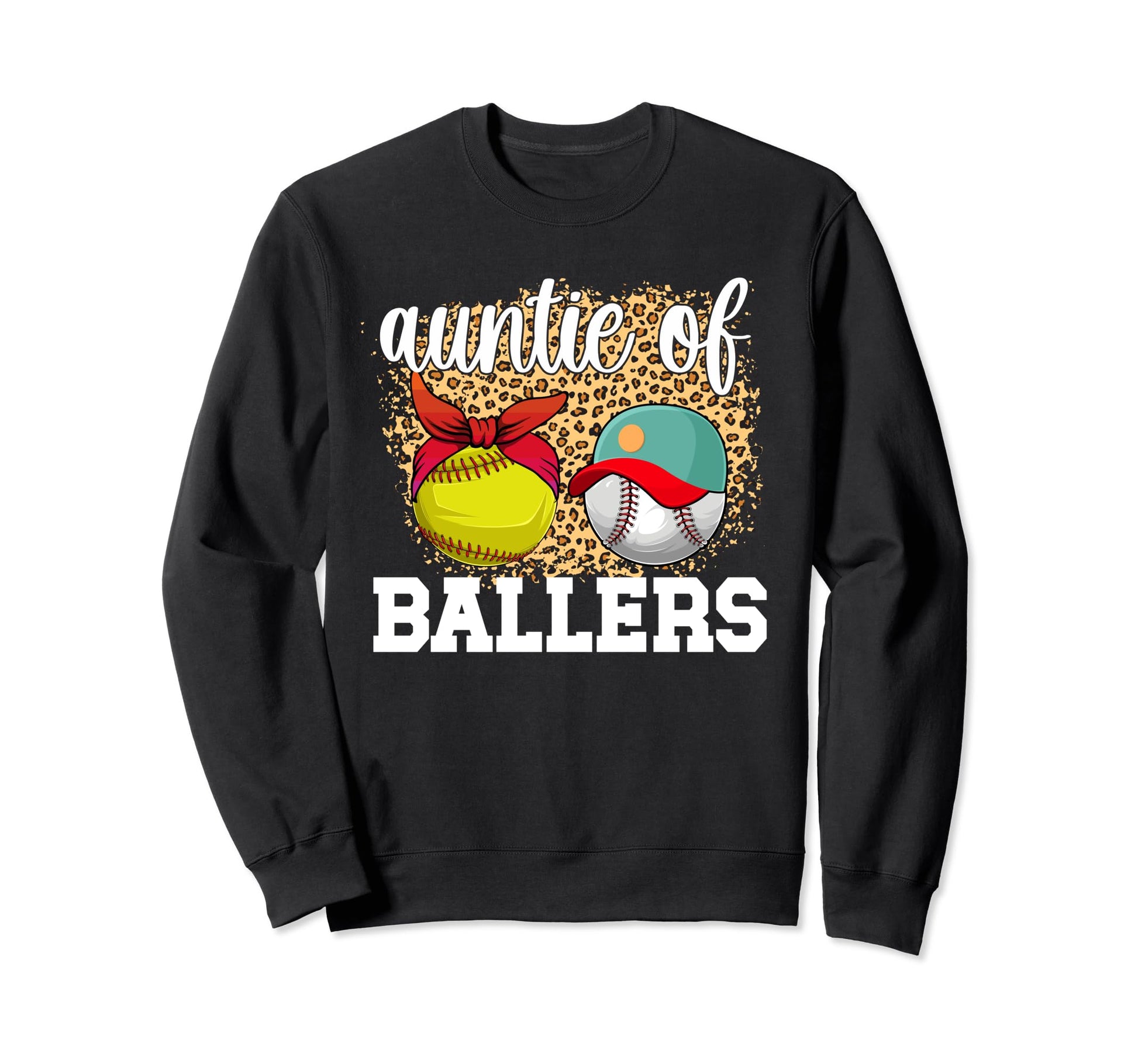 Auntie Ballers Leopard Softball Sweatshirt - Trendy Graphic for Adults - T-Shirt, Sweatshirt, Hoodie