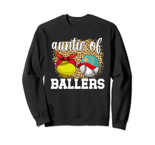 Auntie Ballers Leopard Softball Sweatshirt - Trendy Graphic for Adults - T-Shirt, Sweatshirt, Hoodie
