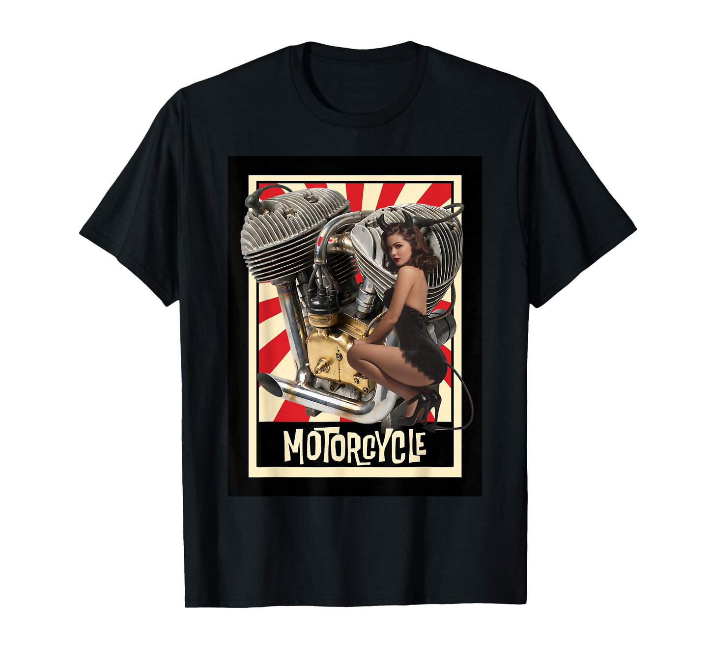 Pin Up Devil Motorcycle Engine T-Shirt - Minimalist Print Unisex - T-Shirt, Sweatshirt, Hoodie