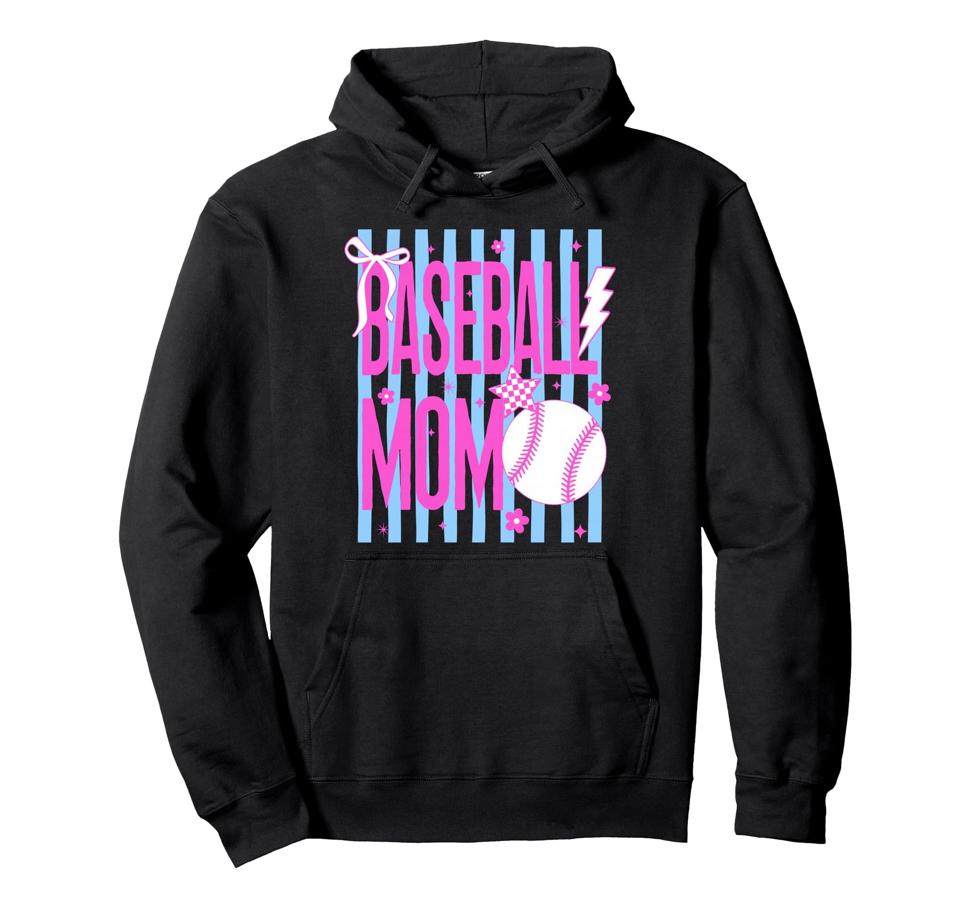 Baseball Mom Striped Bow Hoodie - Novelty Apparel Men Women - T-Shirt, Sweatshirt, Hoodie